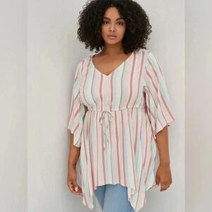 Torrid Multicolor Striped V-Neck Tunic